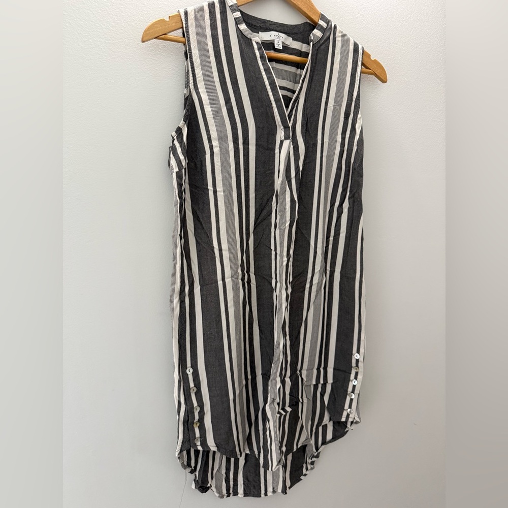 Fever Black and White Striped Sleeveless Tunic